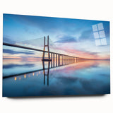 Acrylic glass wall art showcasing a vibrant landscape design of bridges, viewed from the side, highlighting the intricate details and modern aesthetic, perfect for home decor.