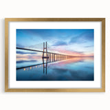 Elegant framed wall art collection showcasing a landscape bridge design, featuring a gold frame and white mat, perfect for enhancing home decor aesthetics.