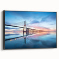 Framed canvas wall art showcasing a serene landscape bridge scene, featuring vibrant colors and intricate details, perfect for enhancing home decor.