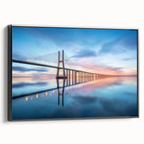 Framed canvas wall art showcasing a serene landscape bridge scene, featuring vibrant colors and intricate details, perfect for enhancing home decor.