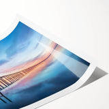 Rolled print showcasing a scenic landscape bridge design, featuring vibrant colors and intricate details, perfect for home decor or art collection.