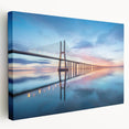 Stretched canvas wall art showcasing a vibrant landscape with a bridge, perfect for home decor. The artwork features rich colors and intricate details, enhancing any living space.