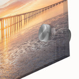 Close-up of a vibrant acrylic wall art piece showcasing a stunning landscape with bridges, emphasizing vivid colors and intricate details, ideal for home decor.