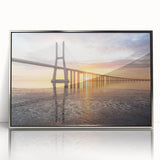 Framed acrylic wall art depicting a scenic bridge landscape, featuring vibrant colors and intricate details, designed to enhance modern home decor. Ideal for creating a calming atmosphere in living spaces.