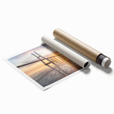 Stunning landscape wall art print showcasing a serene bridge over a tranquil river, featuring vibrant colors and intricate details, rolled for easy framing.