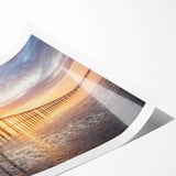 Rolled print showcasing a serene landscape bridge design in vibrant colors, ideal for home decor, presented in a protective cardboard tube for easy storage.
