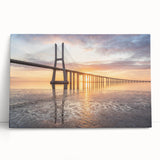 Stretched canvas wall art showcasing a vibrant landscape with a bridge, designed for modern decor. Perfect for adding a touch of nature to any room, this artwork leans gracefully against a wall, enhancing interior aesthetics.