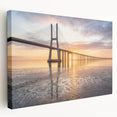 Stretched canvas wall art showcasing a vibrant landscape bridge design with rich colors, ideal for modern home decor. Perfect focal point for living spaces.