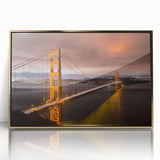 Framed wall art featuring a stunning landscape design with a golden bridge, showcasing vibrant colors and intricate details, perfect for modern decor.