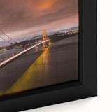 Framed canvas wall art depicting a serene landscape with a bridge over a tranquil river, featuring vibrant colors and intricate details, perfect for home decor.