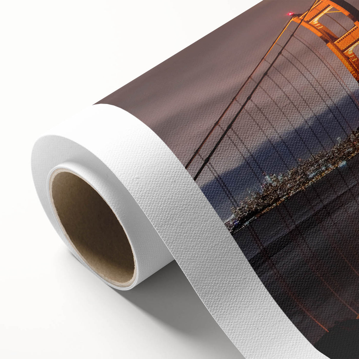 Rolled canvas wall art showcasing a serene landscape featuring a picturesque bridge over water, ideal for home decor. The vibrant colors and intricate details enhance any space.