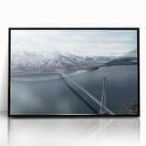 Framed acrylic wall art showcasing a stunning landscape bridge design with black borders, ideal for modern home decor and interior design enthusiasts.