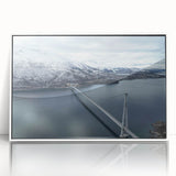 Framed acrylic wall art showcasing a serene landscape with a bridge, featuring vibrant colors and a modern design, perfect for enhancing home decor.