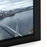 Framed canvas featuring a vibrant landscape and bridge design, showcasing intricate details and rich colors, perfect for enhancing home decor aesthetics.