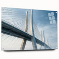 Acrylic wall art showcasing a vibrant landscape and bridge design, displayed in a stylish side view with decorative pins, perfect for modern home decor.
