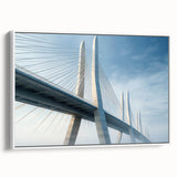 Framed canvas wall art featuring a serene landscape with a bridge, showcasing vibrant colors and fine details, perfect for home decor enhancement.