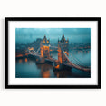 Black-framed wall art showcasing a scenic landscape with a bridge, featuring rich colors and intricate details, ideal for modern home decor and interior design.
