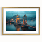 Elegant gold-framed wall art showcasing a serene landscape with a bridge, perfect for home decor. The mat adds depth, enhancing the overall aesthetic appeal.