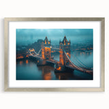 Framed wall art featuring a stunning landscape bridge design, elegantly showcased in a silver frame with a mat, ideal for enhancing home decor.