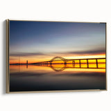 Framed canvas wall art showcasing a scenic landscape with a bridge, featuring gold accents and a modern design, perfect for elevating home decor.
