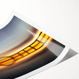 Abstract landscape wall art print showcasing a serene bridge over a tranquil river, featuring soft pastel colors and intricate details, perfect for home decor.