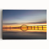 Stretched canvas artwork showcasing a serene landscape bridge design, featuring lush greenery and a tranquil river, ideal for home decor and wall art enthusiasts.