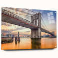 Wall art piece showcasing a side view of a modern acrylic glass design featuring intricate landscapes and bridges, mounted with stylish pins for contemporary decor.