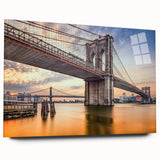 Acrylic glass wall art collection showcasing a vibrant landscape design featuring bridges, viewed from the side, highlighting its sleek edges and vivid colors. Perfect for modern home decor.
