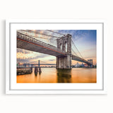Framed wall art featuring a modern landscape design of bridges, displayed with a white mat, ideal for enhancing home decor and adding a contemporary touch.