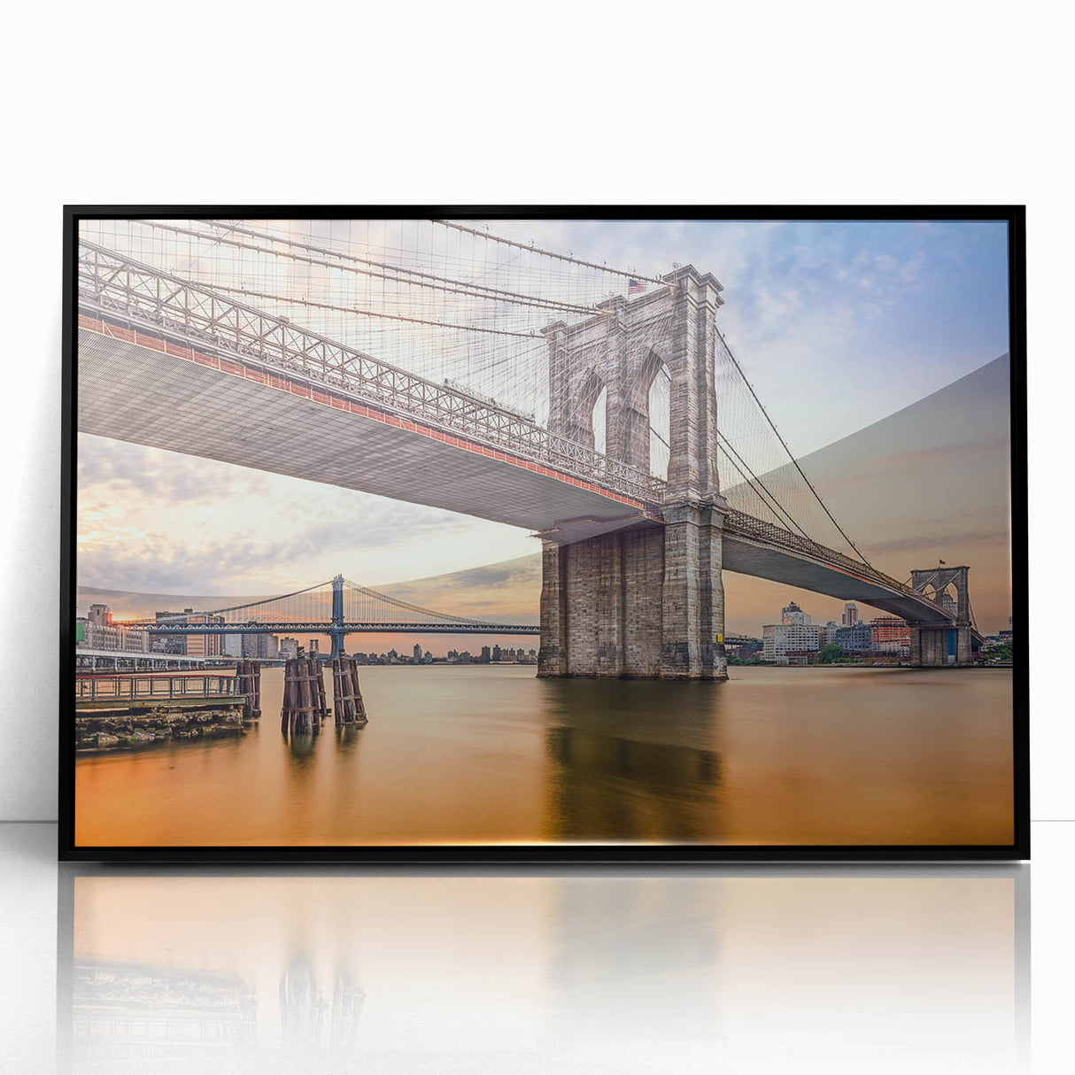 Framed acrylic wall art featuring a stunning landscape bridge design, presented in a sleek black frame, perfect for modern home decor and interior design enthusiasts.