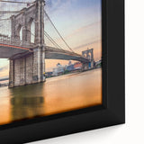 Framed canvas featuring a vibrant abstract landscape with a bridge, showcasing rich colors and intricate details, perfect for modern home decor.