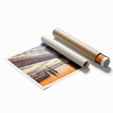 Rolled print of a serene landscape showcasing a bridge over a tranquil river, featuring vibrant colors and intricate details, ideal for home decor and art lovers.