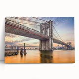 Stretched canvas artwork showcasing a vibrant landscape with bridges, leaning against a wall, perfect for modern decor. Ideal for enhancing living spaces with nature-inspired art.