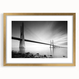 Elegant wall art featuring a landscape bridge design, framed in a gold frame with a mat, showcasing intricate details and a sophisticated aesthetic. Perfect for enhancing home decor and adding a touch of elegance to any space.