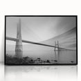 Framed acrylic wall art showcasing a modern bridge landscape design, featuring a sleek black frame and vibrant colors, perfect for contemporary home decor.