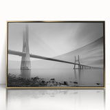 Framed wall art collection showcasing a vibrant landscape with intricate bridge designs, featuring gold accents and a sleek acrylic front, perfect for modern home decor.