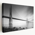 Stretched canvas artwork showcasing a vibrant landscape with a bridge, featuring rich colors and intricate details, ideal for enhancing home decor.