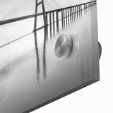 Close-up view of an acrylic glass artwork depicting a serene landscape bridge scene, showcasing vibrant colors and intricate details, ideal for modern home decor.