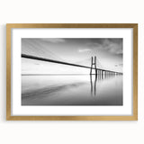 Framed wall art featuring a scenic landscape bridge design with a gold mat, showcasing vibrant colors and intricate details, perfect for home decor enhancement.