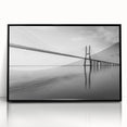 Framed acrylic wall art showcasing a modern landscape featuring a bridge against a serene backdrop, designed with a sleek black frame, perfect for contemporary home decor.