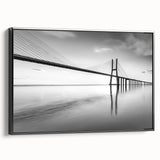 Framed canvas wall art showcasing a scenic landscape with a bridge, featuring vibrant colors and a modern design, perfect for enhancing home decor aesthetics.
