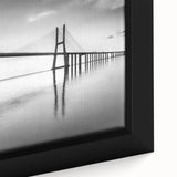 Framed canvas wall art showcasing a vibrant landscape with a bridge, featuring intricate details and rich colors, perfect for home decor enhancement.