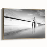 Framed canvas wall art showcasing a serene landscape and bridge design, featuring a gold frame that enhances its elegance, ideal for modern home decor.