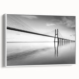 Framed canvas wall art showcasing a serene landscape bridge design with vibrant colors, displayed against a white background, ideal for home decor enhancement.