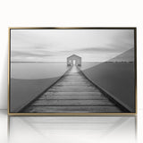 Framed acrylic wall art featuring an elegant landscape bridge design with gold accents, perfect for modern home decor and enhancing living spaces.