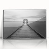 Framed acrylic wall art featuring a serene landscape with a bridge, showcasing vibrant colors and intricate details, perfect for modern home decor.