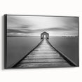 Framed canvas wall art showcasing a scenic landscape with a bridge, featuring a black frame and side view, ideal for modern home decor. Perfect for enhancing living spaces with artistic flair.