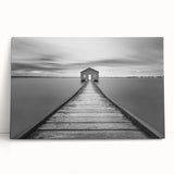 Stretched canvas wall art featuring a serene landscape with a bridge over a tranquil river, showcasing vibrant colors and detailed brush strokes, perfect for home decor.