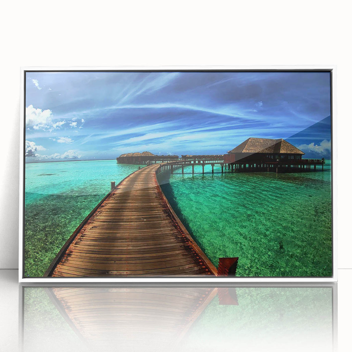 Framed acrylic wall art showcasing a stunning landscape bridge design, featuring vibrant colors and intricate details, perfect for modern home decor.