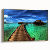 Framed canvas wall art showcasing a stunning landscape with a bridge, featuring gold accents and a modern design, perfect for enhancing home decor.